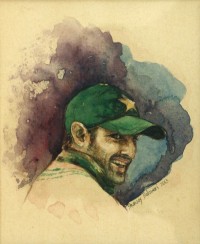 Shanzay Subzwari, Shoaib Malik, 05 x 06 Inch, Watercolor on Paper, Figurative Painting, AC-SSB-012